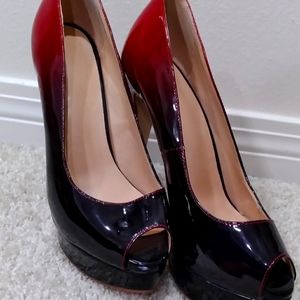 Black and red peep toe platform pumps